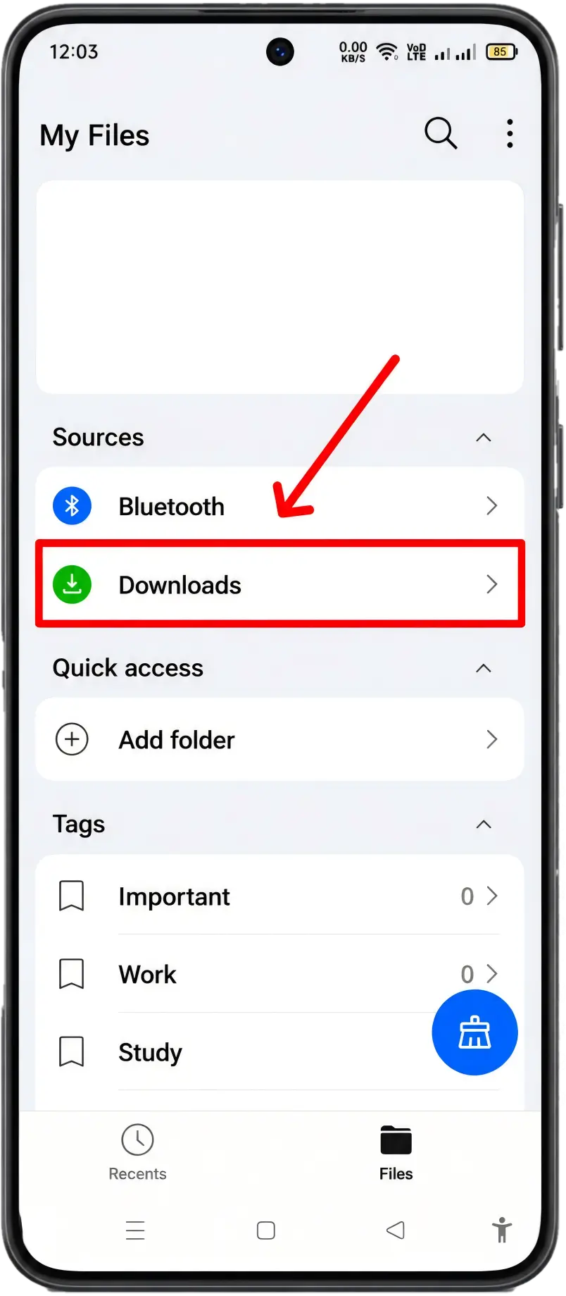 Open the Downloads folder on Android