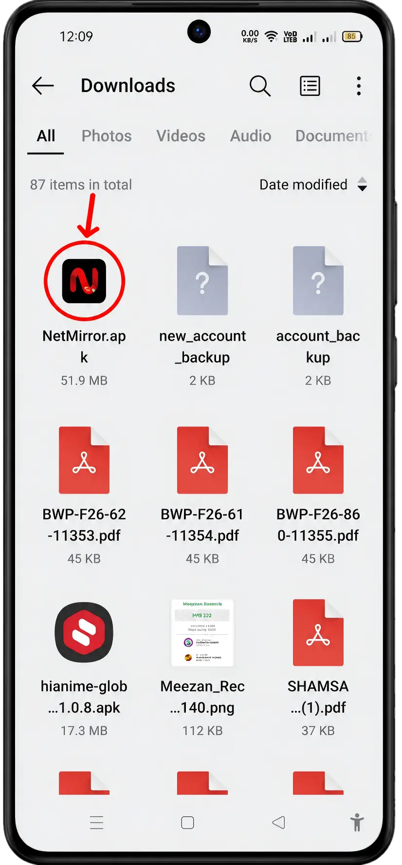Select the downloaded NetMirror APK file