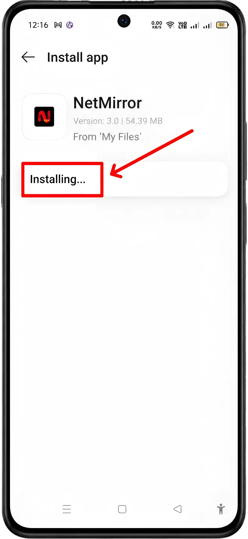 NetMirror APK installation progress